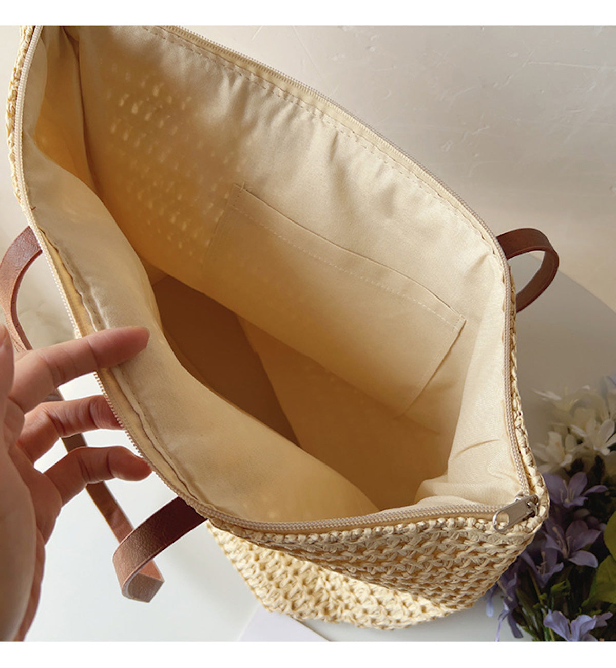 Belleza  - Stijlvolle Rieten Tas met Leren Handvatten