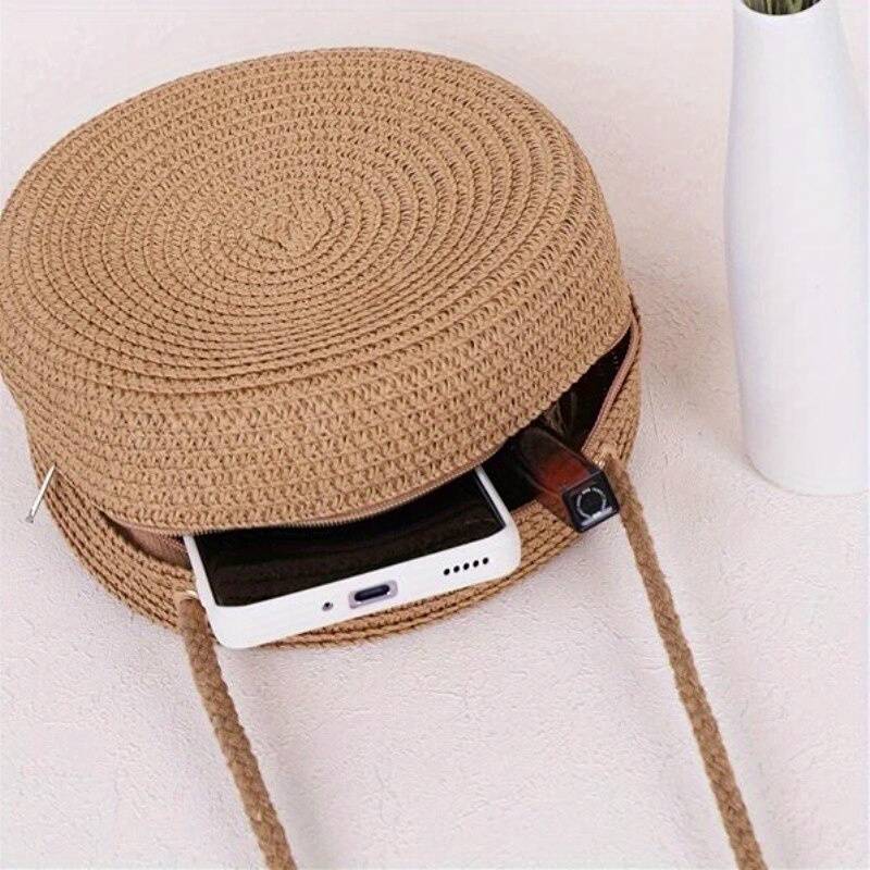 SoleaBag - Elegante Ronde Stro Schoudertas | Yobi
