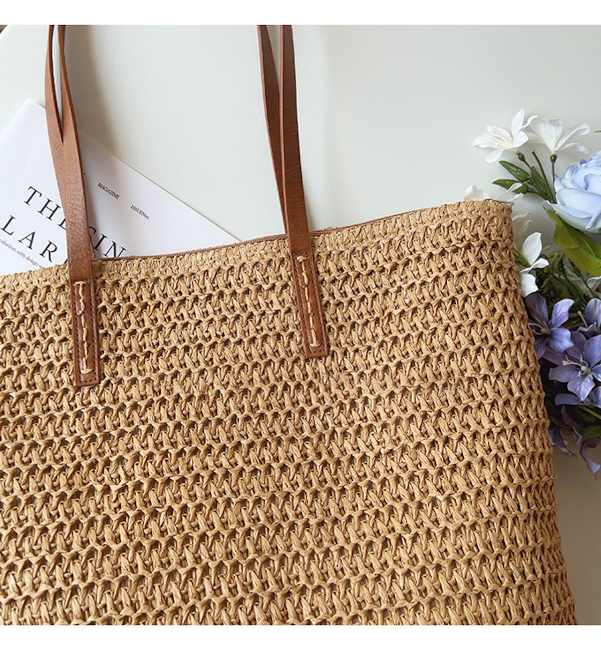 Belleza  - Stijlvolle Rieten Tas met Leren Handvatten