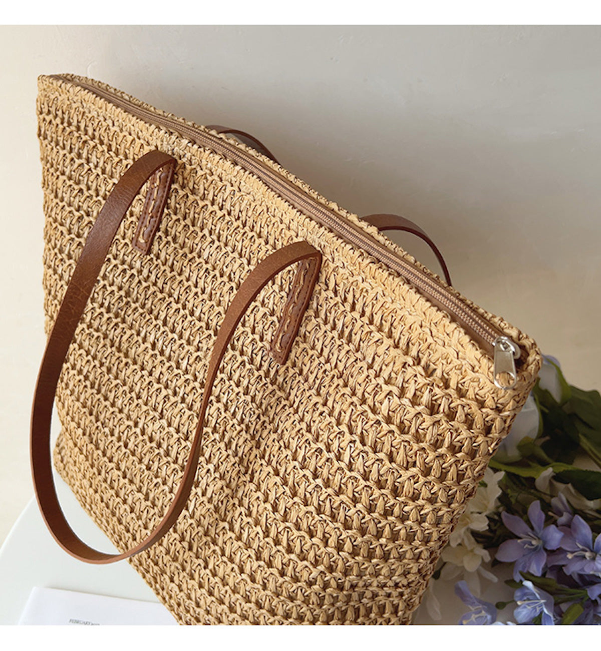 Belleza  - Stijlvolle Rieten Tas met Leren Handvatten