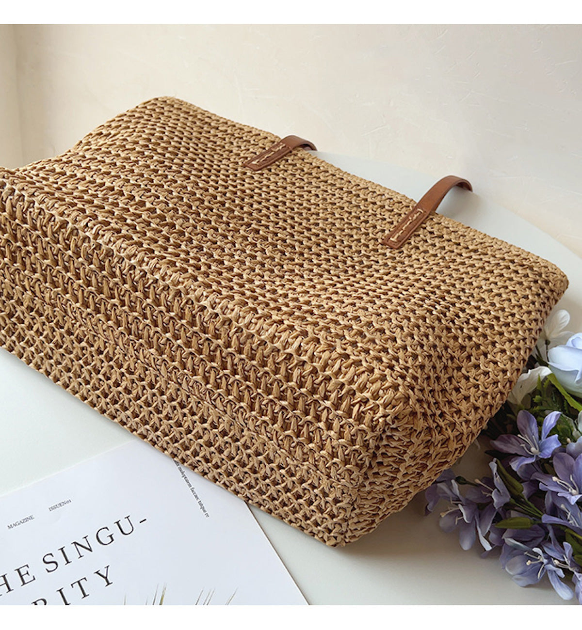 Belleza  - Stijlvolle Rieten Tas met Leren Handvatten