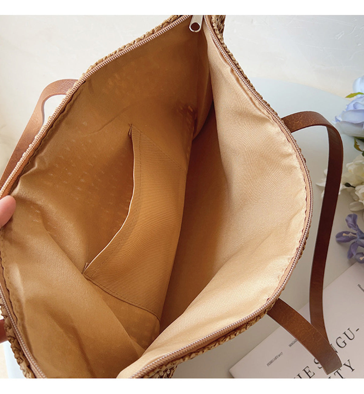 Belleza  - Stijlvolle Rieten Tas met Leren Handvatten