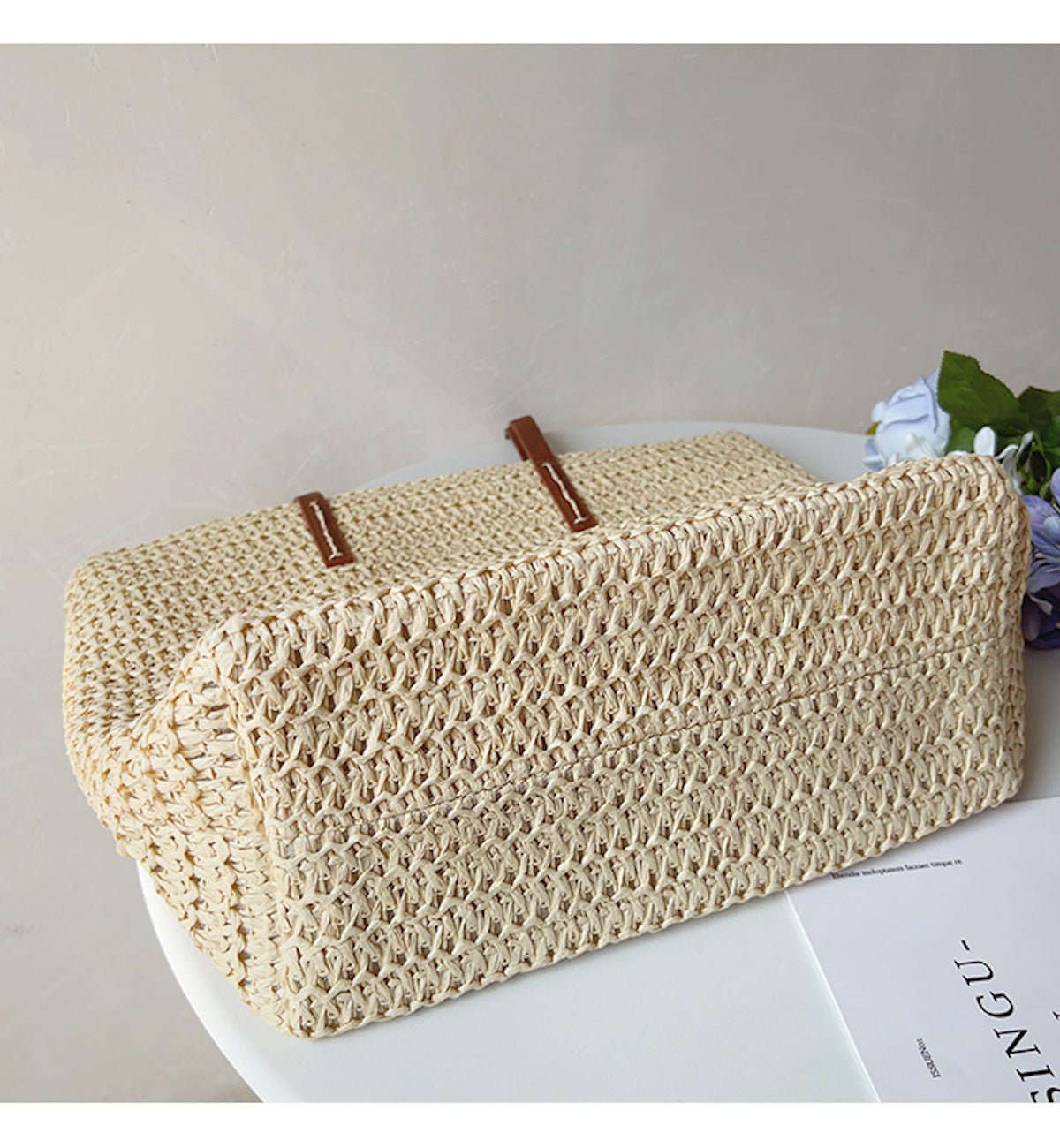 Belleza  - Stijlvolle Rieten Tas met Leren Handvatten