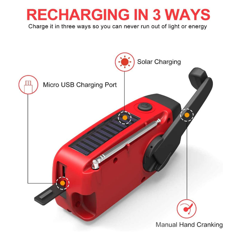 PowerPulse Zelfaangedreven Noodradio – Handopwinder, Solar, Zaklamp & Powerbank – FM/AM Radio