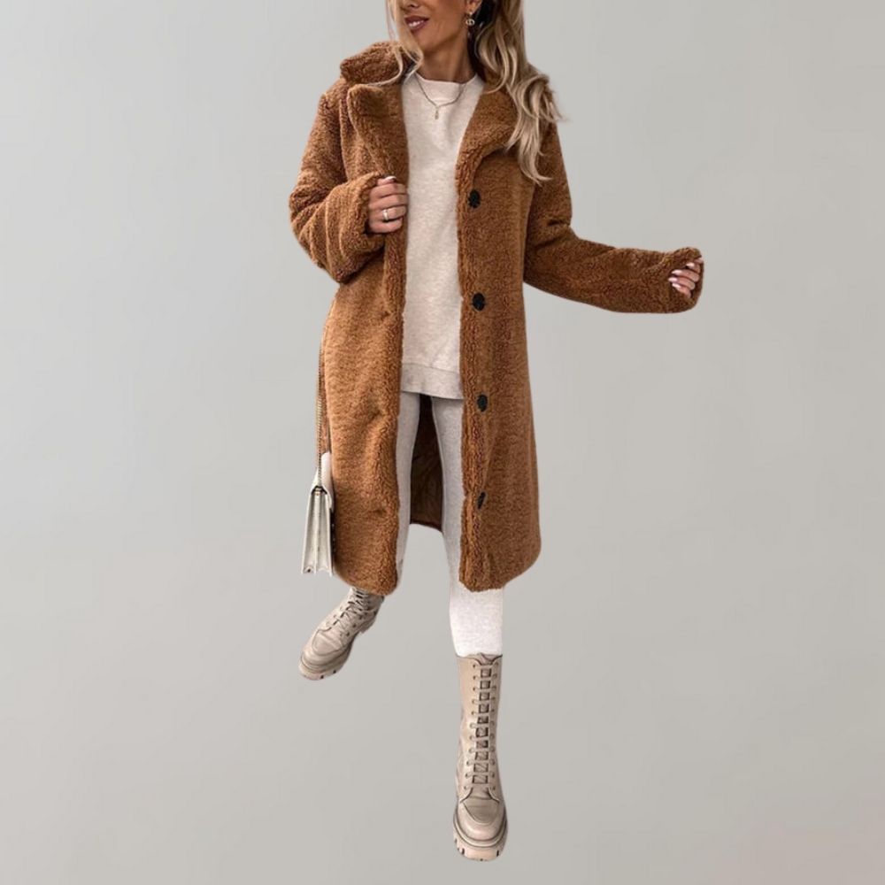 Warme En Lange Teddy Jas Met Knopen Voor Dames - Feliza | Yobi