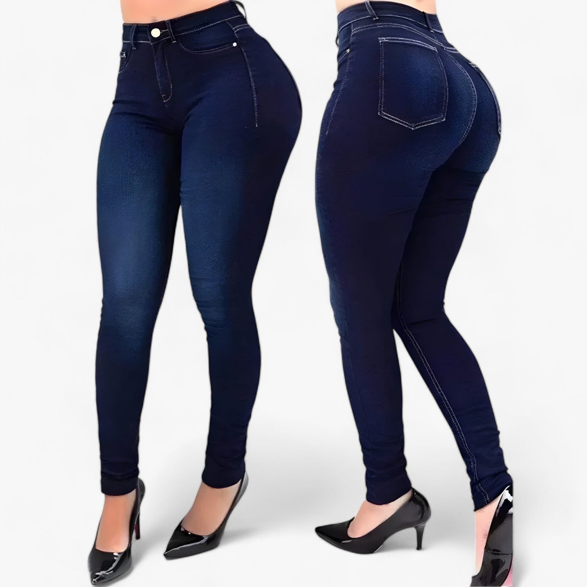 Donkerblauwe jeans hoge taile