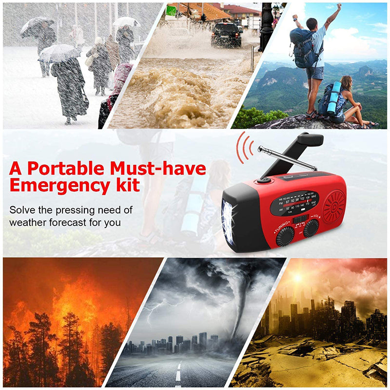 PowerPulse Zelfaangedreven Noodradio – Handopwinder, Solar, Zaklamp & Powerbank – FM/AM Radio