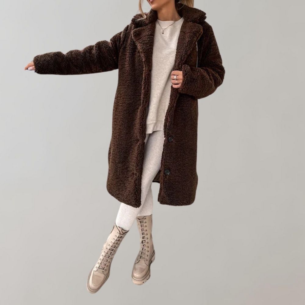 Warme En Lange Teddy Jas Met Knopen Voor Dames - Feliza | Yobi