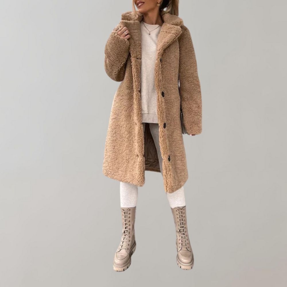 Warme En Lange Teddy Jas Met Knopen Voor Dames - Feliza | Yobi