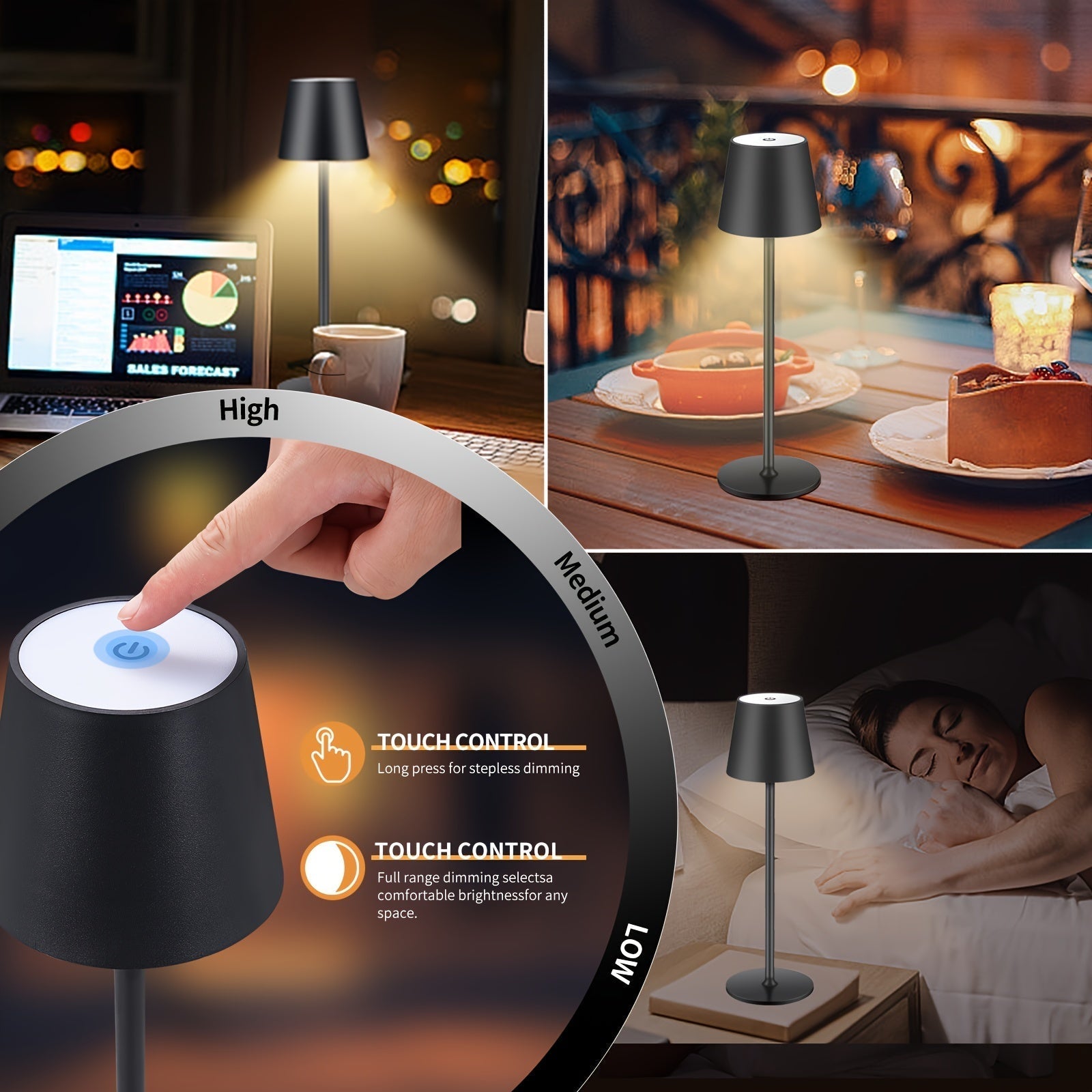 Lamp tafellamp touch zwart