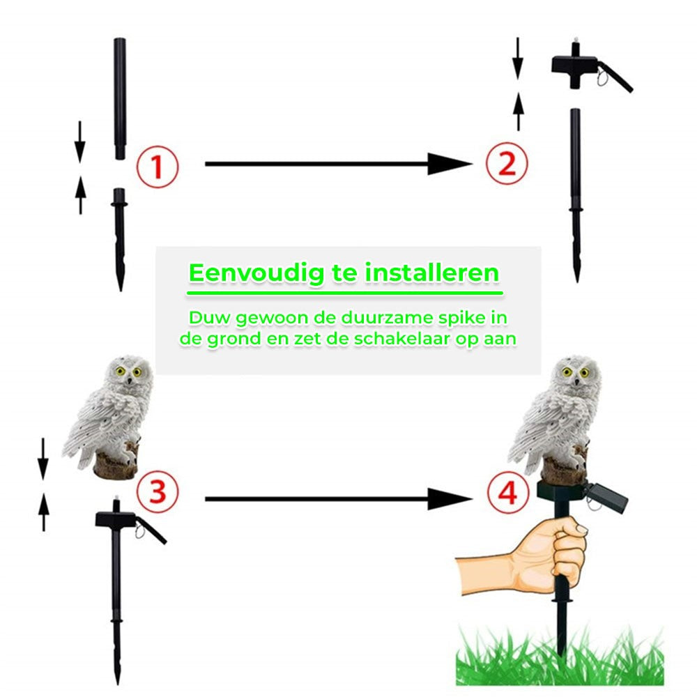 SolarOwl - Elegante Zonne-energie Lantaarn  Uil voor Buiten