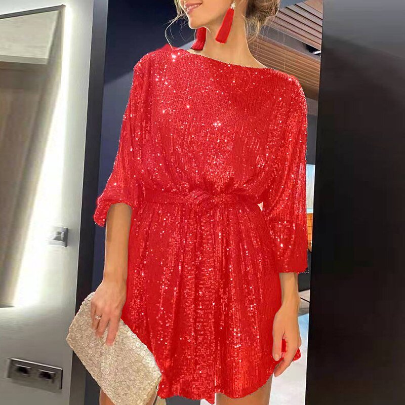 Glitter jurk rood